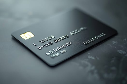 Black matte credit card on black marble surface.