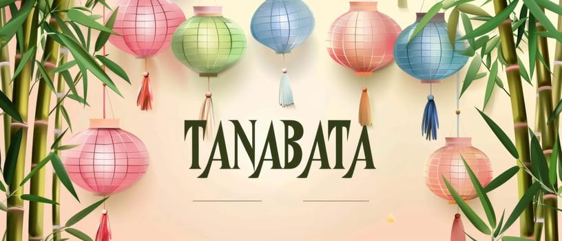 A vibrant display of multicolored lanterns for Tanabata, set against a backdrop of green bamboo