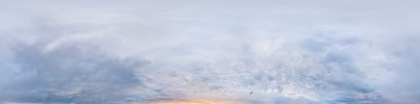 Dramatic overcast sky panorama with dark gloomy Cumulonimbus clouds. HDR 360 seamless spherical panorama. Sky dome in 3D, sky replacement for aerial drone panoramas. Weather and climate change