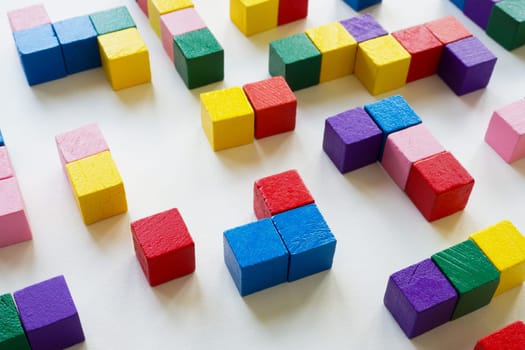 Abstract complex labyrinth of colorful cubes symbol of logical thinking.