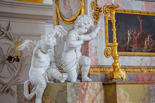 WIBLINGEN, BAVARIA, GERMANY, JUNE 08, 2022 : Rococo and baroque decors in Wiblingen abbey, near Ulm city, by various anonymous artists, 18th century