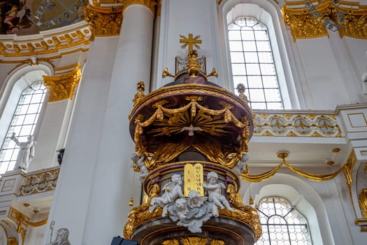 WIBLINGEN, BAVARIA, GERMANY, JUNE 08, 2022 : Rococo and baroque decors in Wiblingen abbey, near Ulm city, by various anonymous artists, 18th century