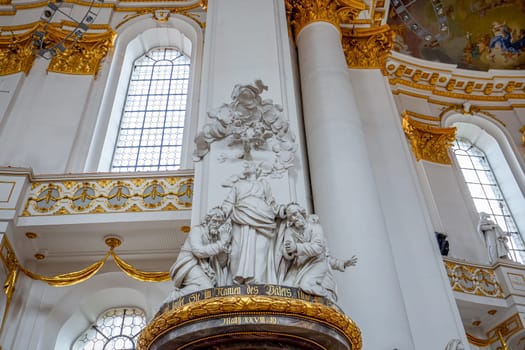 WIBLINGEN, BAVARIA, GERMANY, JUNE 08, 2022 : Rococo and baroque decors in Wiblingen abbey, near Ulm city, by various anonymous artists, 18th century