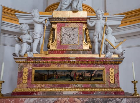 WIBLINGEN, BAVARIA, GERMANY, JUNE 08, 2022 : Rococo and baroque decors in Wiblingen abbey, near Ulm city, by various anonymous artists, 18th century