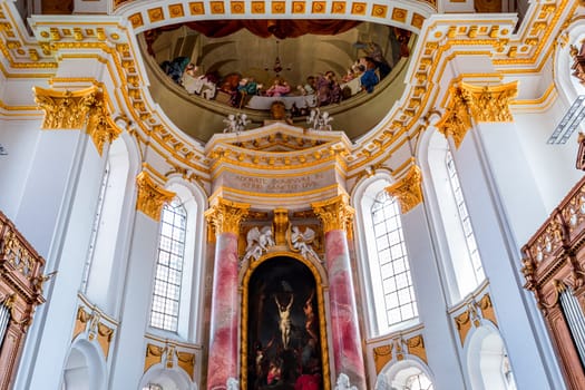 WIBLINGEN, BAVARIA, GERMANY, JUNE 08, 2022 : Rococo and baroque decors in Wiblingen abbey, near Ulm city, by various anonymous artists, 18th century