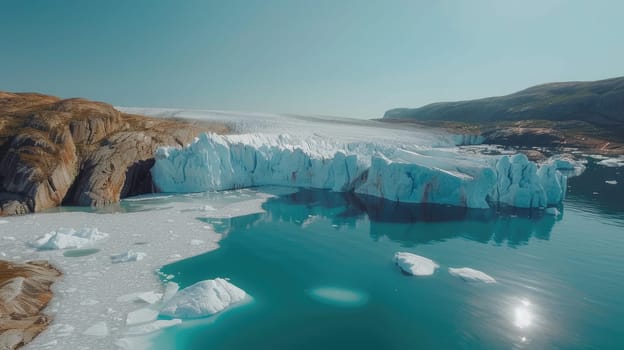 Impacts of Climate Change: Aerial Perspective of Melting Glacier in the Arctic..