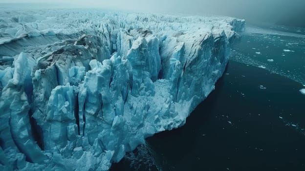 Climate Change Crisis: Aerial Perspective of Melting Glacier in the Arctic..