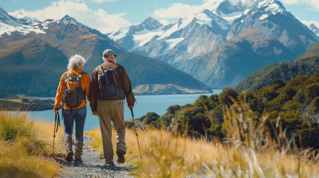 Active Senior Couple Enjoying Scenic Mountain Hike Together..