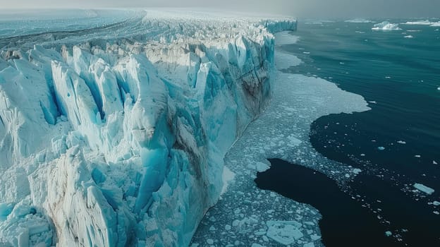 Ice Loss in the Arctic: Aerial Perspective of Melting Glacier Shows Impact of Climate Change..