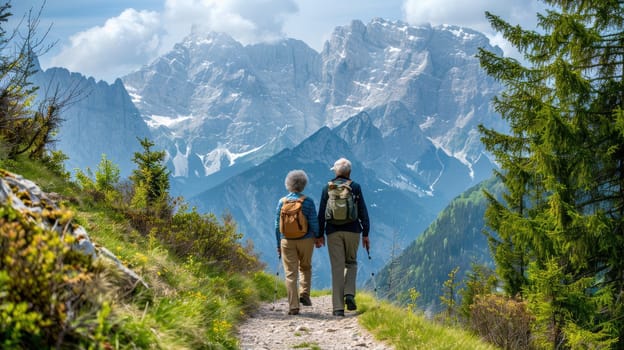 Active Senior Couple Enjoying a Scenic Mountain Hike Together..