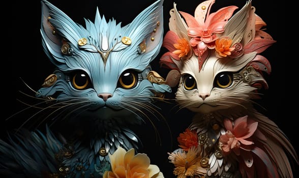 Fantasy cats on a dark background. Selective focus.