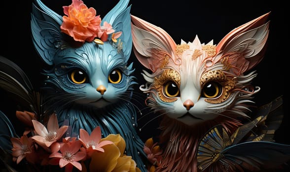 Fantasy cats on a dark background. Selective focus.