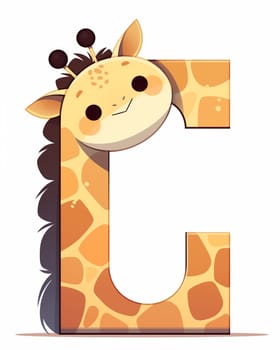 Illustration of a giraffe and the letter "U", learning the alphabet. Selective focus.