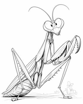 Coloring book for kids, insect coloring,mantis. Selective focus.
