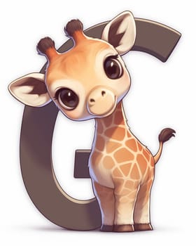 Illustration of a giraffe and the letter "U", learning the alphabet. Selective focus.