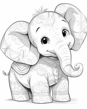 Coloring book for kids, animal coloring, elephant. Selective focus.