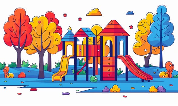 Illustration of a colorful playground on a white background. Selective focus.