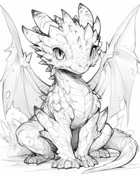 Coloring book for kids, animal coloring, dragon. Selective focus