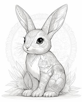 Coloring book for kids, animal coloring, hare. Selective focus