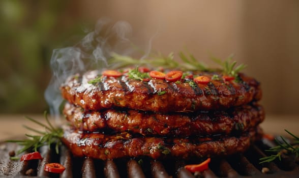 Pieces of meat cooked on the grill. Selective focus