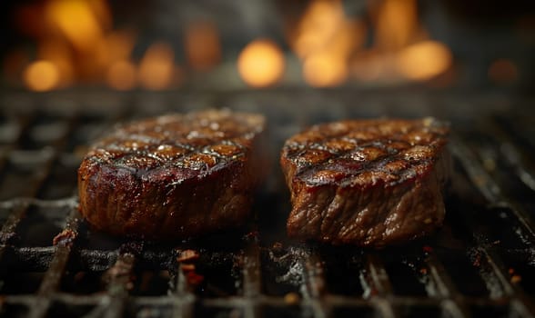 Pieces of meat cooked on the grill. Selective focus