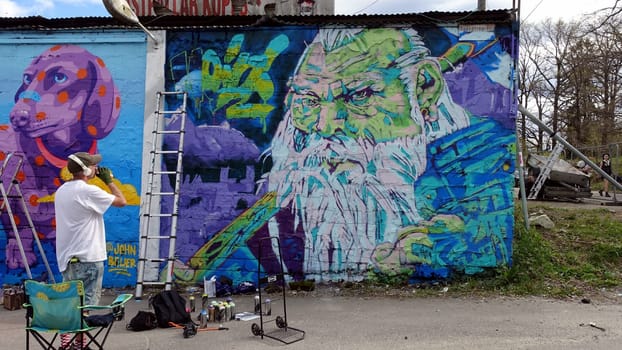 Stockholm, Snosatra, Sweden. May 12 2024. Spring beast. Graffiti exhibition on the outskirts of the city. Making of.