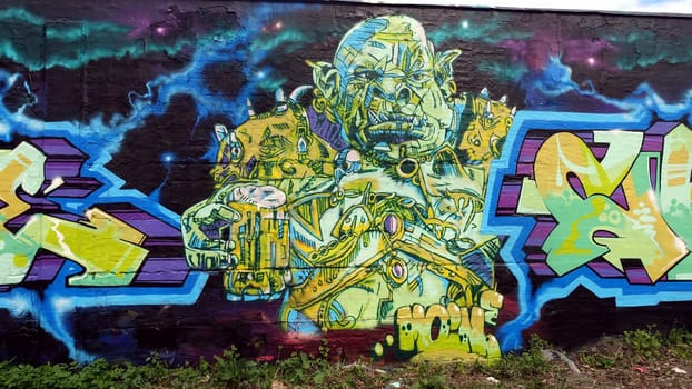 Stockholm, Snosatra, Sweden. May 12 2024. Spring beast. Graffiti exhibition on the outskirts of the city. Orc.