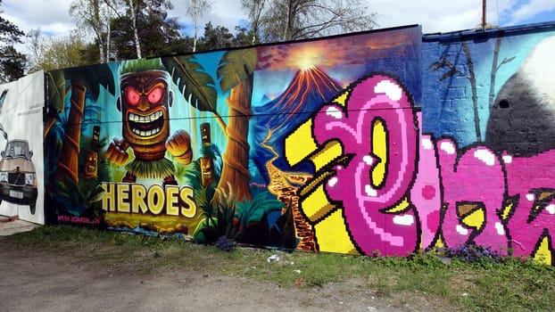 Stockholm, Snosatra, Sweden. May 12 2024. Spring beast. Graffiti exhibition on the outskirts of the city. Lava.