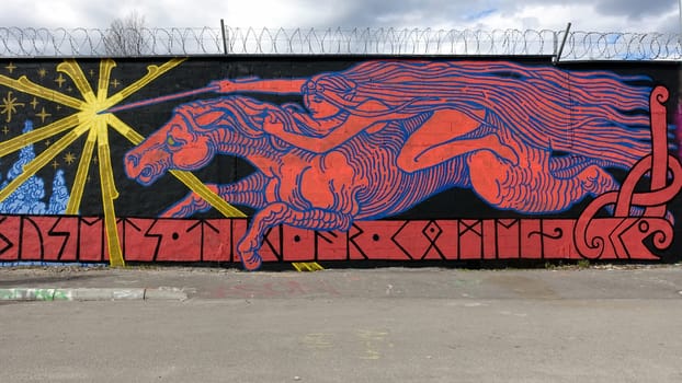 Stockholm, Snosatra, Sweden. May 12 2024. Spring beast. Graffiti exhibition on the outskirts of the city. Amazon.