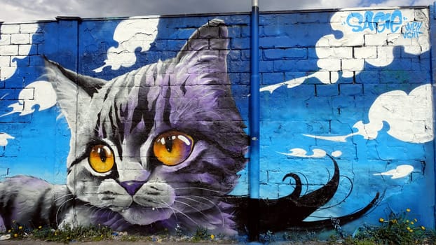 Stockholm, Snosatra, Sweden. May 12 2024. Spring beast. Graffiti exhibition on the outskirts of the city. Cat.