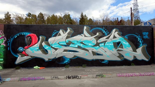 Stockholm, Snosatra, Sweden. May 12 2024. Spring beast. Graffiti exhibition on the outskirts of the city. Sidewalk.