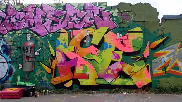 Stockholm, Snosatra, Sweden. May 12 2024. Spring beast. Graffiti exhibition on the outskirts of the city. Purple.