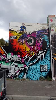 Stockholm, Snosatra, Sweden. May 12 2024. Spring beast. Graffiti exhibition on the outskirts of the city. Pupil.