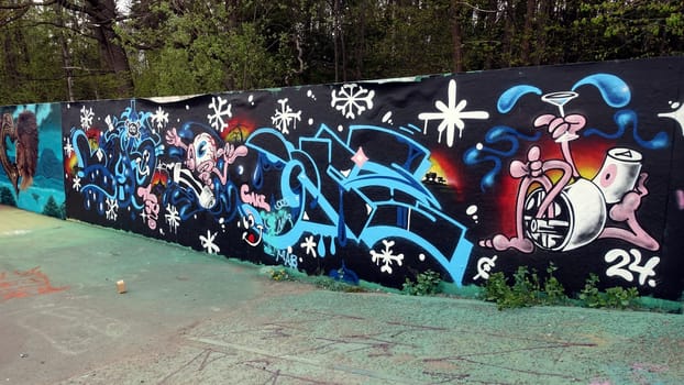 Stockholm, Snosatra, Sweden. May 12 2024. Spring beast. Graffiti exhibition on the outskirts of the city. Black.