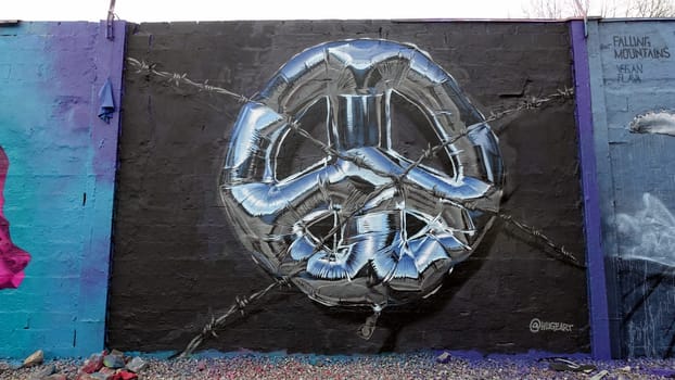 Stockholm, Snosatra, Sweden. May 12 2024. Spring beast. Graffiti exhibition on the outskirts of the city. Peace.