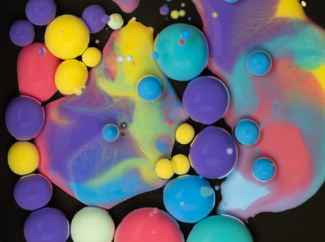 A Symphony of Spheres in Lavender HA close-up shot of vibrant, colorful spheres suspended in a lavender liquid, creating a mesmerizing abstract pattern.ues. High quality photo