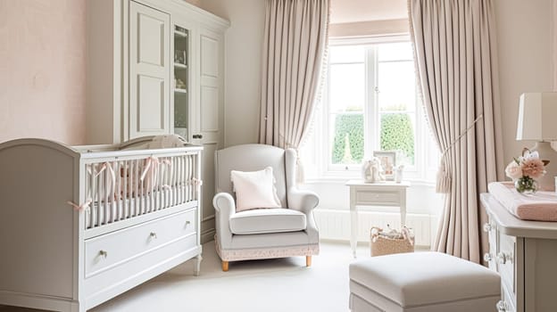 Baby room decor and interior design inspiration in beautiful English countryside style cottage