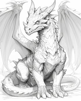 Coloring book for kids, animal coloring, dragon. Selective focus