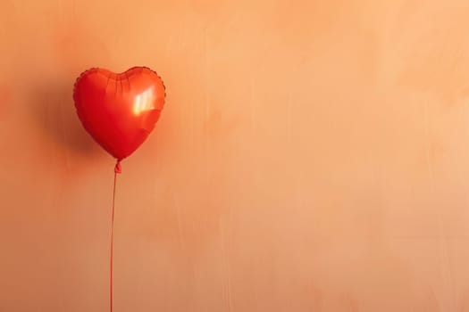 Love in the city a vibrant heart balloon hanging on a orange wall as a symbol of romance and joy