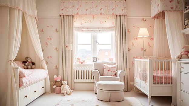 Baby room decor and interior design inspiration in beautiful English countryside style cottage