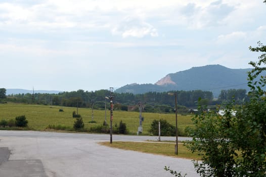 Crossroads on the road in the the Carpathian mountains ridge in Slovakia. Nature background. Travel concept