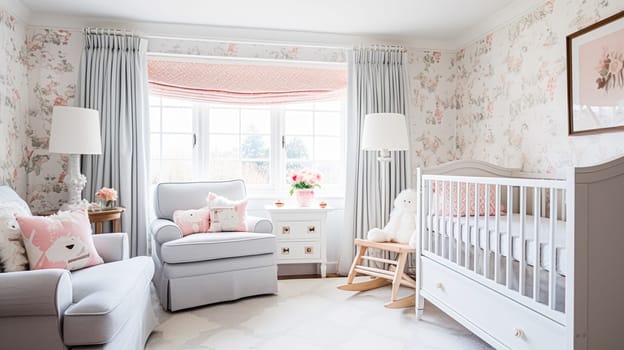 Baby room decor and interior design inspiration in beautiful English countryside style cottage