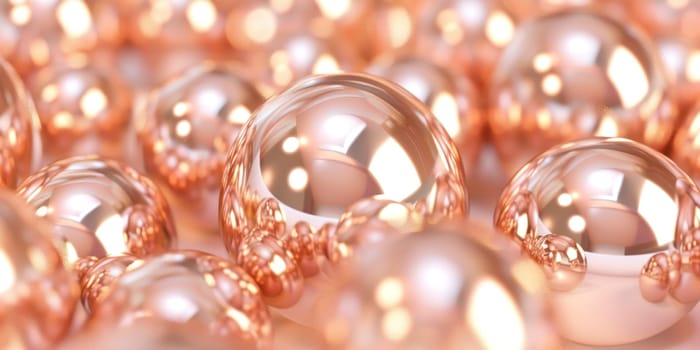 Shiny copper balls arranged in a large group on a white background for business and art theme display