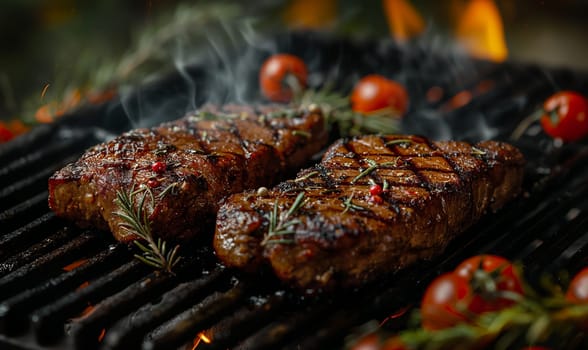 Pieces of meat cooked on the grill. Selective focus