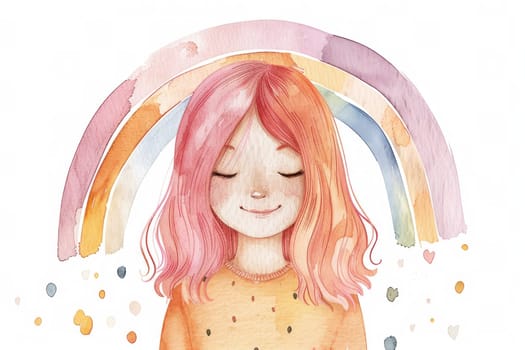 Rainbowhaired girl in a watercolor artwork representing beauty, art, fantasy, and creativity concept