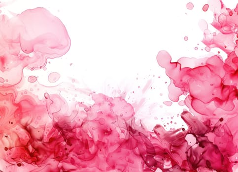 Abstract pink ink splashes on white background with space in middle for artistic design concept