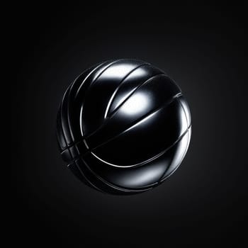 Image Hyper realistic isolated 3D levitating basketball in shiny chrome , black background , high detail, hyper quality