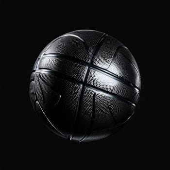 Image Hyper realistic isolated 3D levitating basketball in shiny chrome , black background , high detail, hyper quality