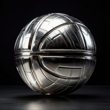 Image Hyper realistic isolated 3D levitating basketball in shiny chrome , black background , high detail, hyper quality