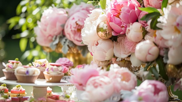 Wedding decoration with peonies, floral decor and event celebration, peony flowers and wedding ceremony in the garden, English country style